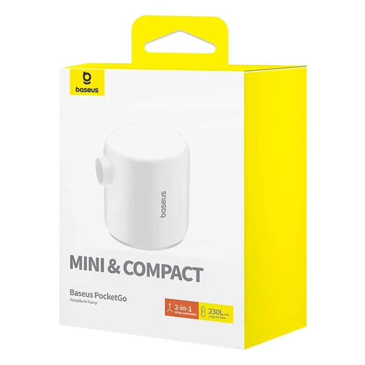 BASEUS PocketGo Portable Air Pump Compact 2-in-1 Inflate / Deflate Air Pump for Camping, Hiking - White