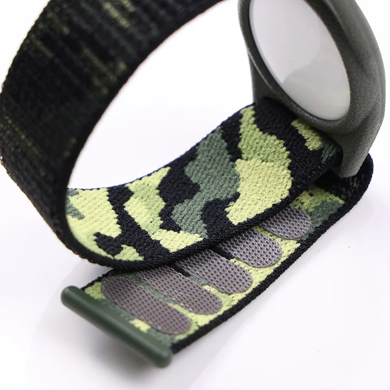 For Apple AirTag Bluetooth-compatible Tracker TPU Case + Loop Fastener Nylon Bracelet Strap, with Front Back Film Set, Adult Type - Army Green Camouflage