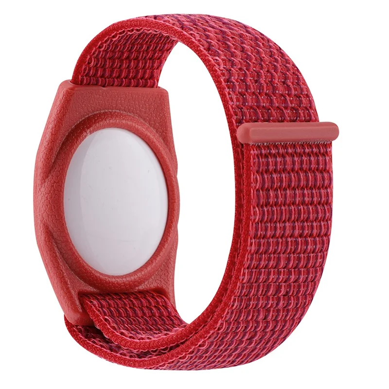 Voor Apple AirTag Bluetooth-compatibele Tracker TPU-hoes + Nylon armband met klittenband sluiting, inclusief voor- en achterfolie set, volwassen type - Rood