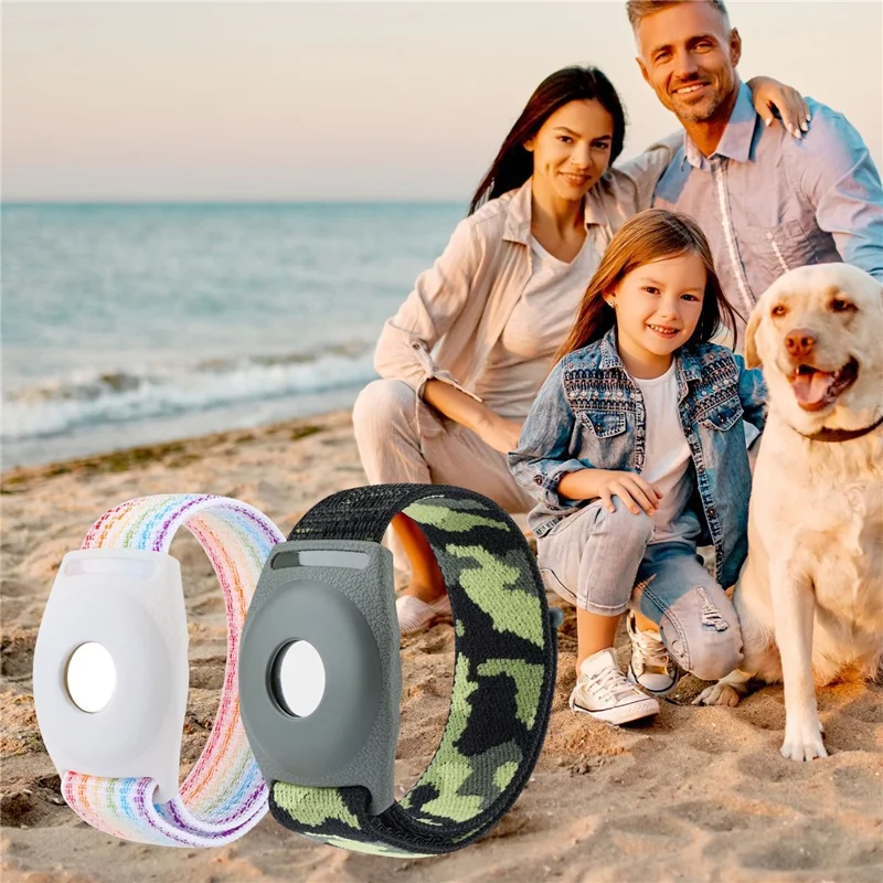 Opaska z nylonu i etui TPU z zatrzaskiem do Apple AirTag, z kompatybilnym Bluetooth, z zestawem folii przedniej i tylnej, typ dla dorosłych - ciemny czarny