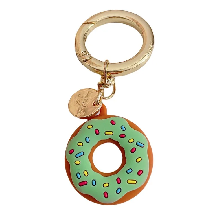 For Apple AirTag Bluetooth Tracker Donut Design Silicone Case Protective Cover with Ring Buckle - Green