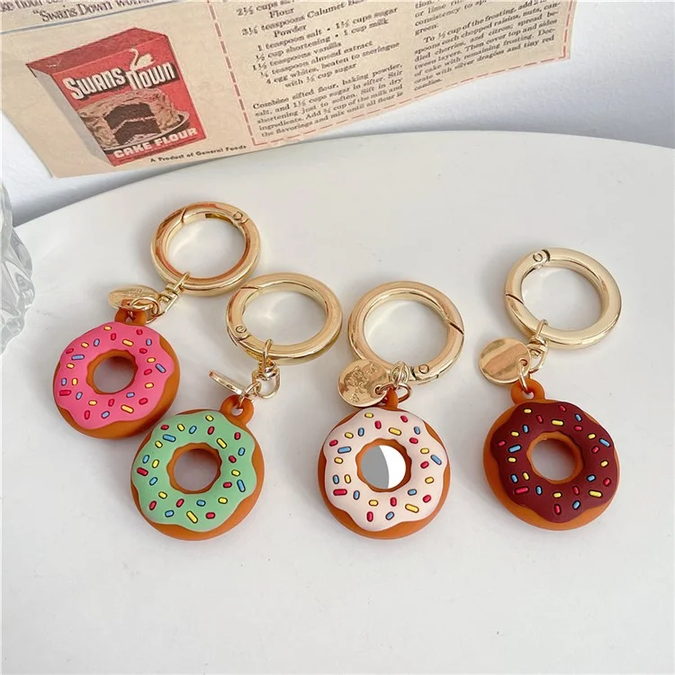 For Apple AirTag Bluetooth Tracker Donut Design Silicone Case Protective Cover with Ring Buckle - Green