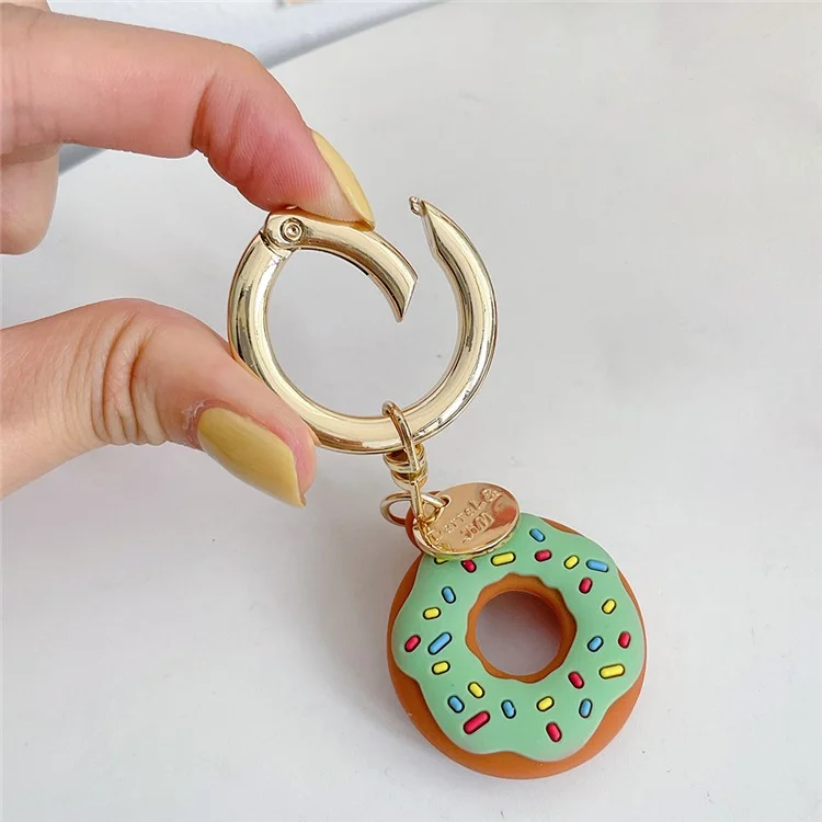 For Apple AirTag Bluetooth Tracker Donut Design Silicone Case Protective Cover with Ring Buckle - Green