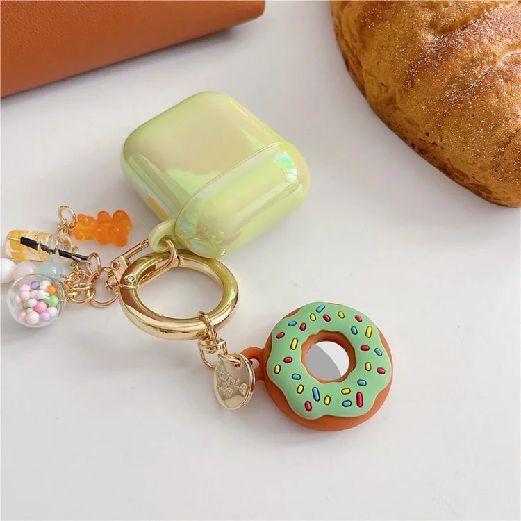 For Apple AirTag Bluetooth Tracker Donut Design Silicone Case Protective Cover with Ring Buckle - Green