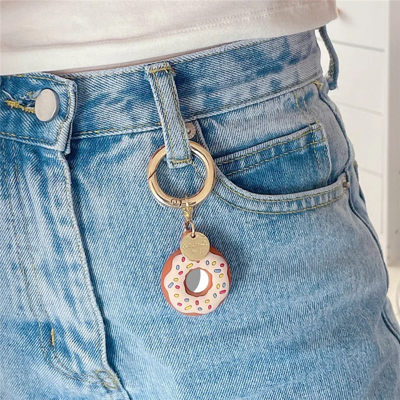 Siliconebeskyttelsesdækk med ringbeslag og donutdesign til Apple AirTag Bluetooth-kompatibel tracker - Rose