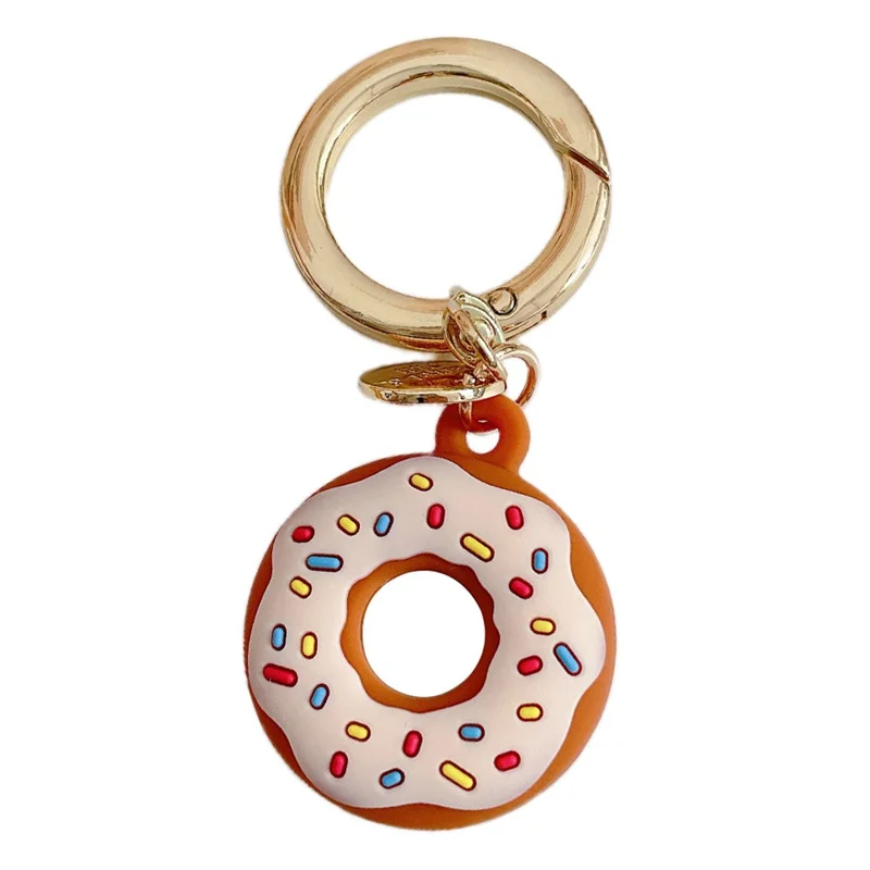 Para Apple AirTag Bluetooth Tracker Donut Design Silicone Case Protective Cover with Ring Buckle - Beige