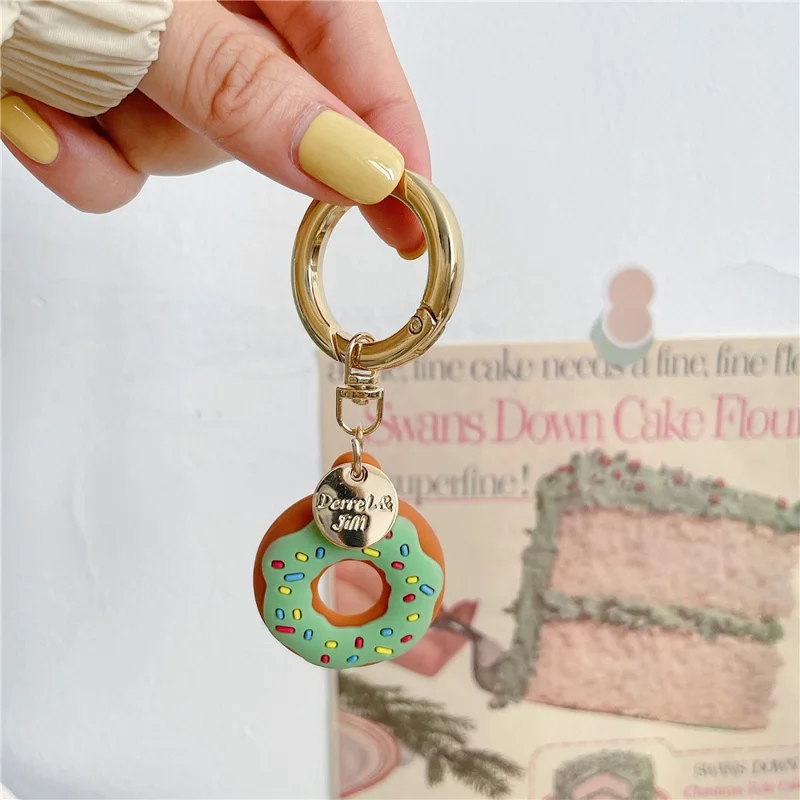 Para Apple AirTag Bluetooth Tracker Donut Design Silicone Case Protective Cover with Ring Buckle - Beige