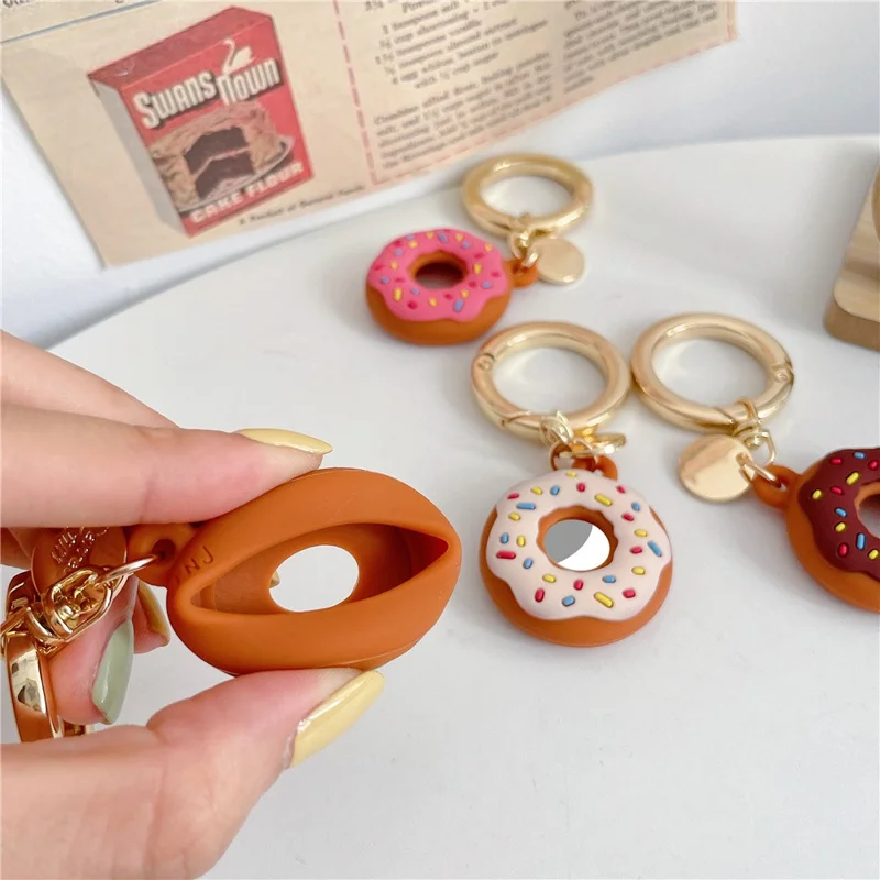 Para Apple AirTag Bluetooth Tracker Donut Design Silicone Case Protective Cover with Ring Buckle - Beige
