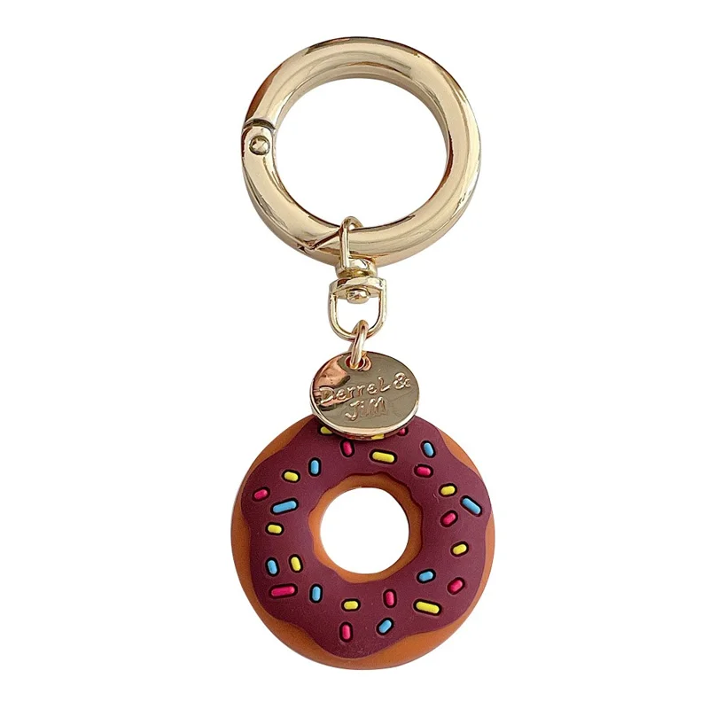 For Apple AirTag Bluetooth-compatible Tracker Donut Design Silicone Case Protective Cover with Ring Buckle - Brown