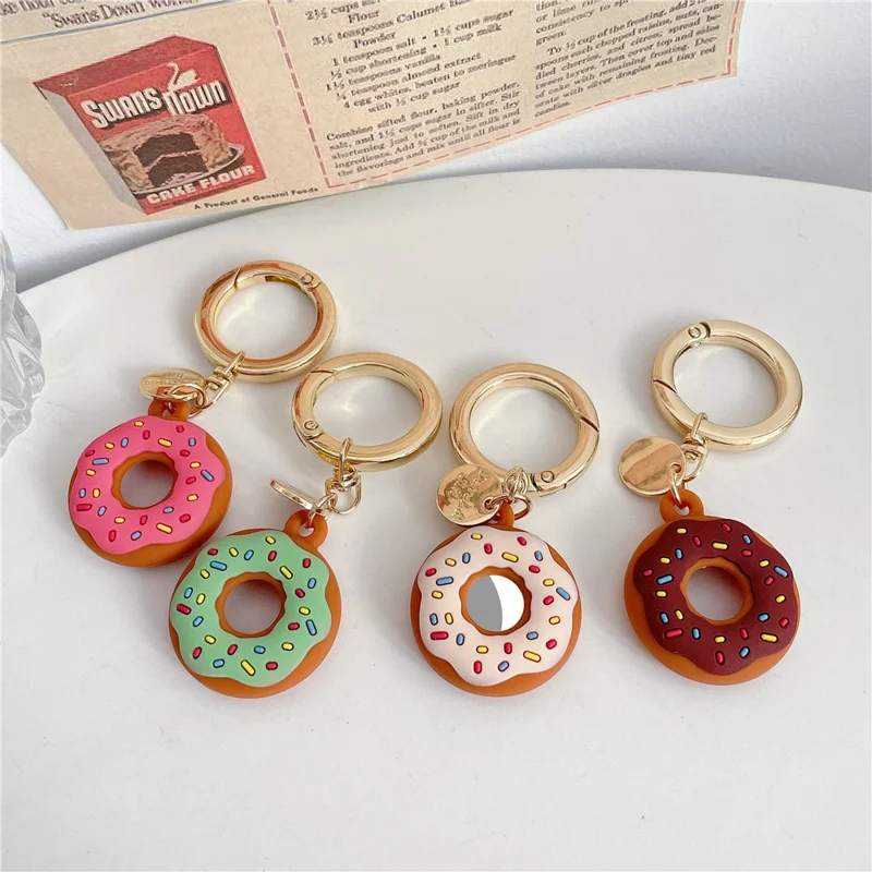 For Apple AirTag Bluetooth-compatible Tracker Donut Design Silicone Case Protective Cover with Ring Buckle - Brown