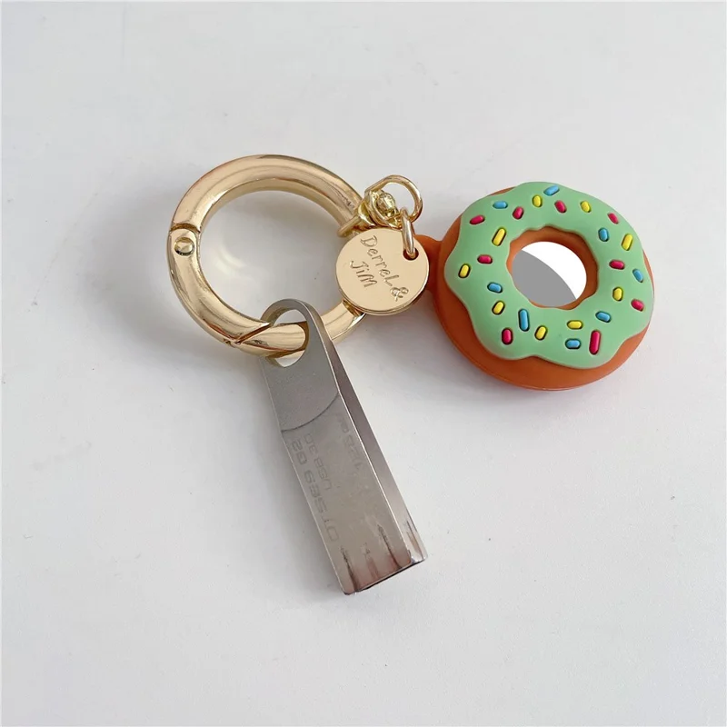 For Apple AirTag Bluetooth-compatible Tracker Donut Design Silicone Case Protective Cover with Ring Buckle - Brown