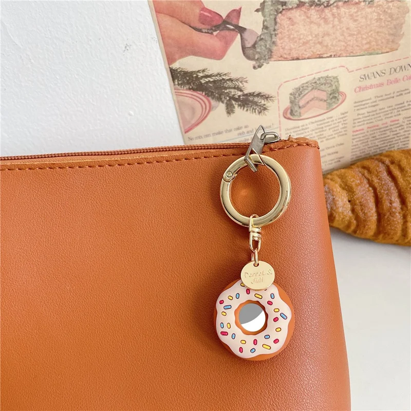For Apple AirTag Bluetooth-compatible Tracker Donut Design Silicone Case Protective Cover with Ring Buckle - Brown