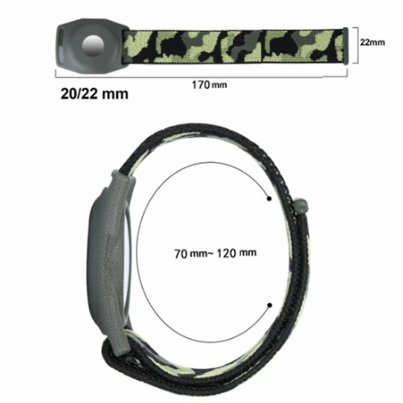 Étui TPU compatible Bluetooth pour Apple AirTag avec sangle en nylon à attaches en boucle, bracelet poignet, avec film avant et arrière, modèle enfant - Violet camouflage