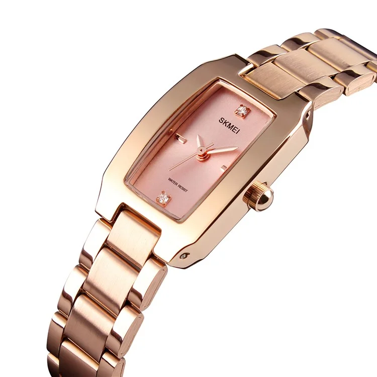 SKMEI 1400 Classic Quartz Ladies Watch Rhinestone Decor Zinc Alloy Wrist Watch - Rose Gold