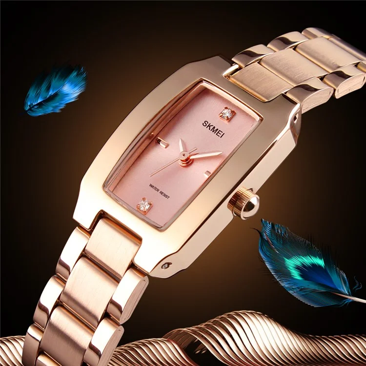 SKMEI 1400 Classic Quartz Ladies Watch Rhinestone Decor Zinc Alloy Wrist Watch - Rose Gold