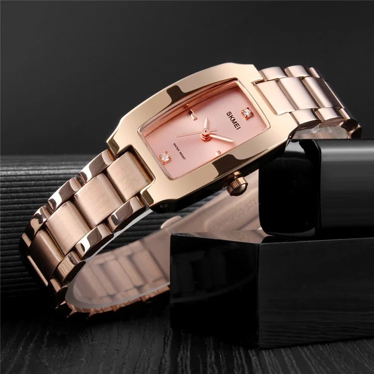 SKMEI 1400 Classic Quartz Ladies Watch Rhinestone Decor Zinc Alloy Wrist Watch - Rose Gold