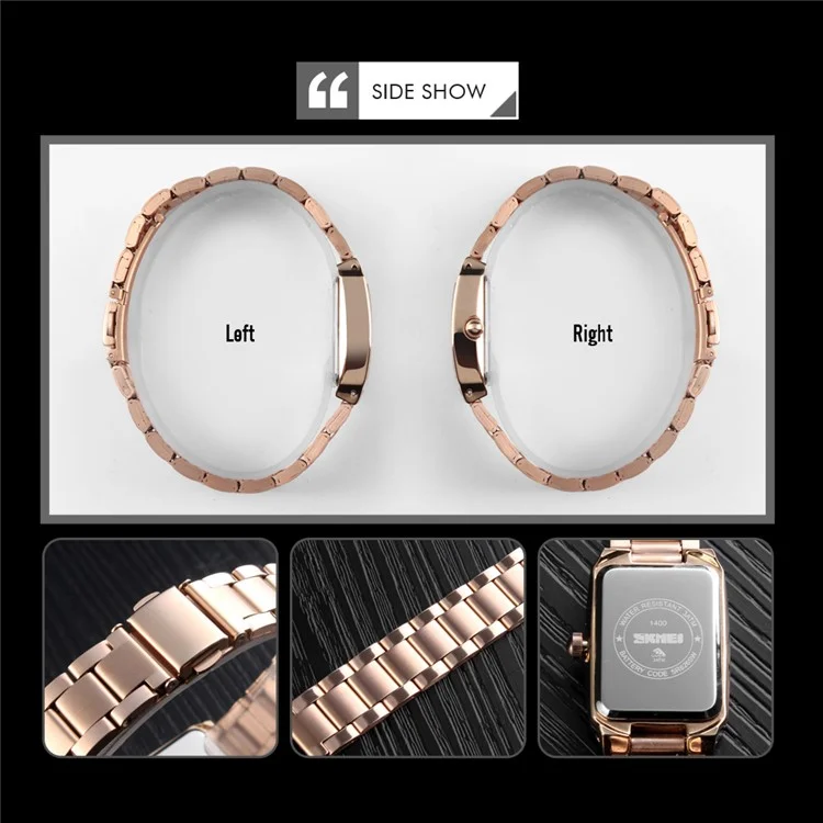 SKMEI 1400 Classic Quartz Ladies Watch Rhinestone Decor Zinc Alloy Wrist Watch - Rose Gold