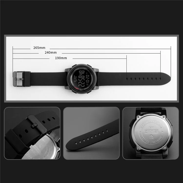 SKMEI 1257 Outdoor Multifunction Electronic Watch 50m Waterproof Sports Watch - Black