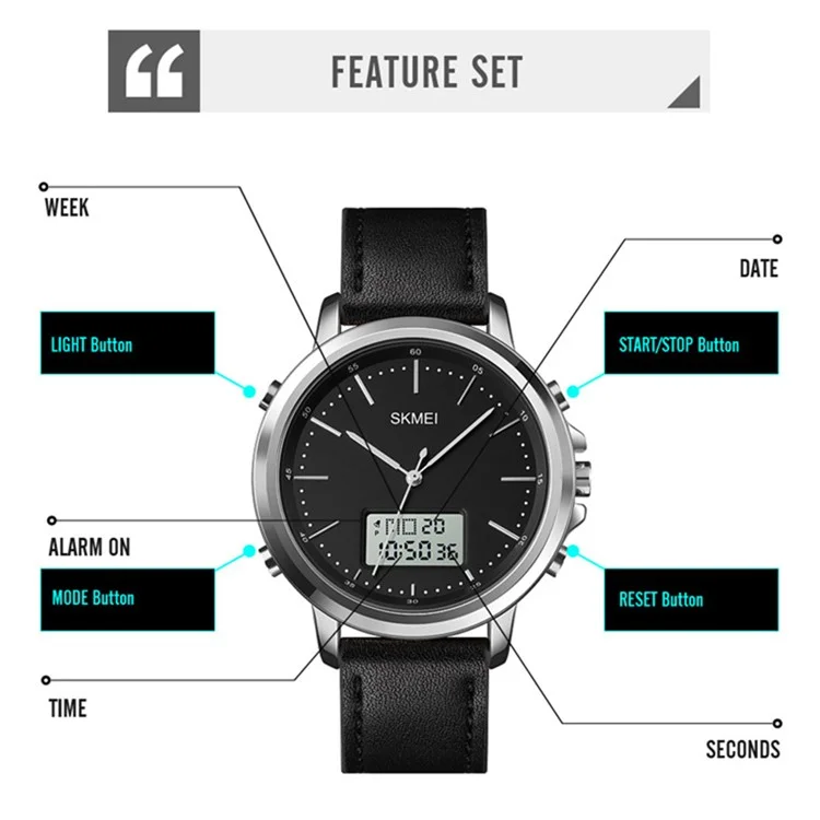 Bulk Purchasing SKMEI 1652 Dual Display Electronic Watch Multifunctional Luminous Watch - Black