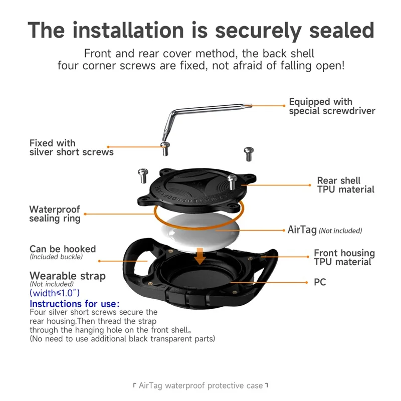 Soft TPU Case for AirTag Bluetooth-compatible Tracker Protective IP67 Waterproof Cover, with Front Back Film Set - Sapphire