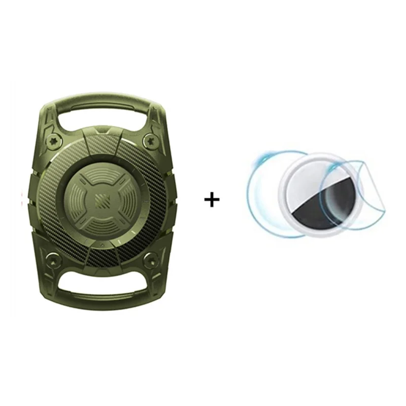 Soft TPU Case for AirTag Bluetooth-compatible Tracker Protective IP67 Waterproof Cover, with Front Back Film Set - Blackish Green