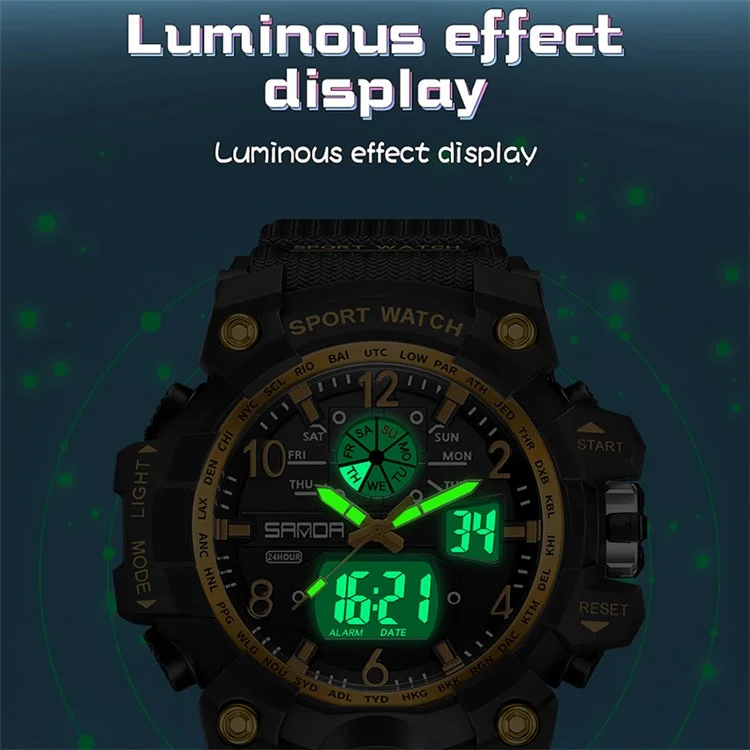 SANDA 3306 Luminous Display Leisure Electronic Watch 50m Waterproof Sports Watch with Alarm Clock, Weekly Calendar - Pink