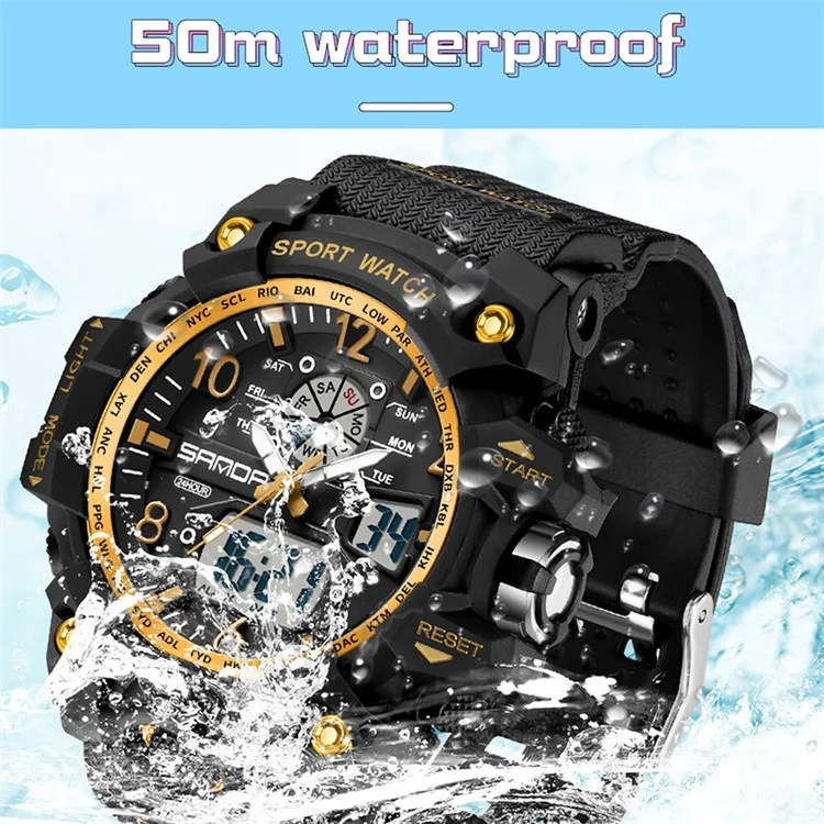 SANDA 3306 Luminous Display Leisure Electronic Watch 50m Waterproof Sports Watch with Alarm Clock, Weekly Calendar - Pink