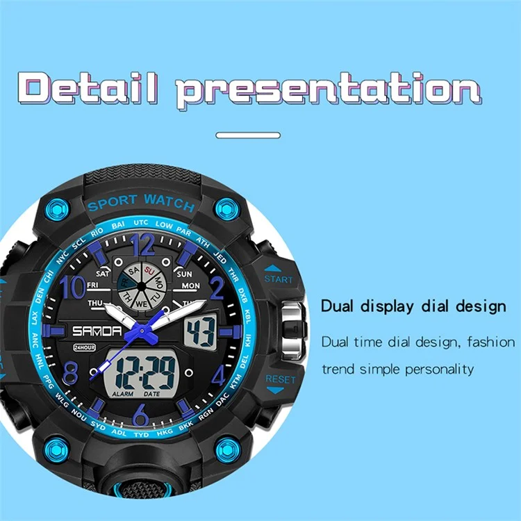 SANDA 3306 Luminous Display Leisure Electronic Watch 50m Waterproof Sports Watch with Alarm Clock, Weekly Calendar - Pink