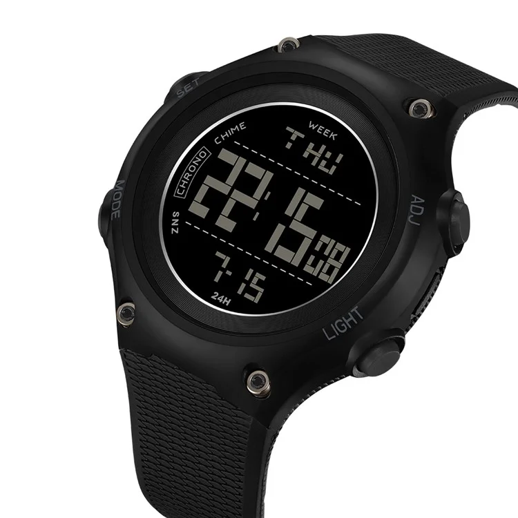 SANDA 2141 Youth Student Outdoor Sports Electronic Watch 50m Water Resistant Night Light Display Watch - All Black