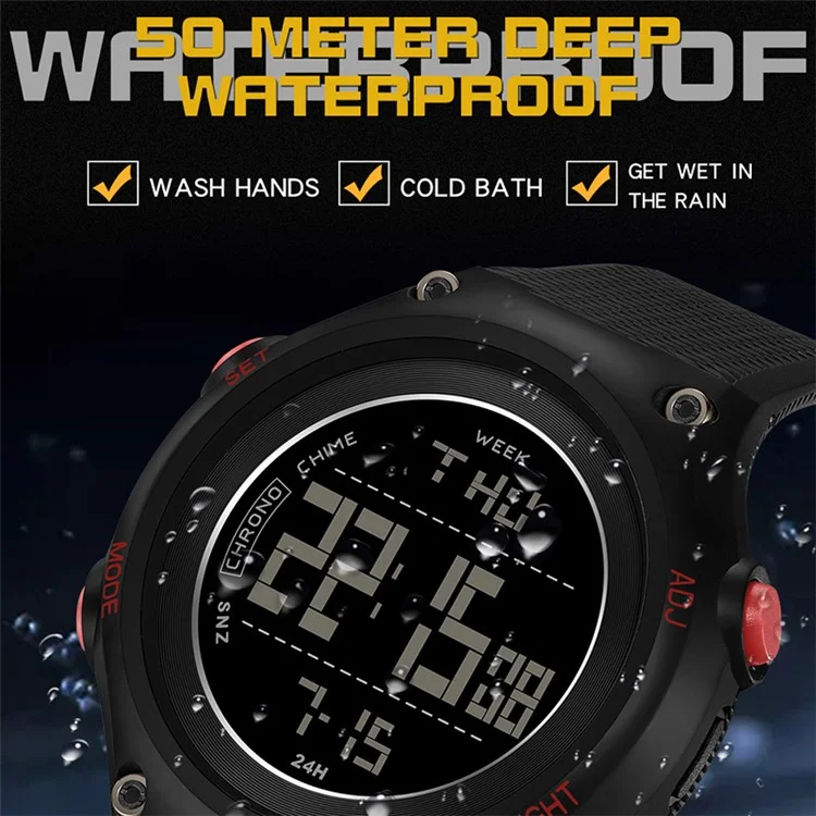 SANDA 2141 Youth Student Outdoor Sports Electronic Watch 50m Water Resistant Night Light Display Watch - All Black