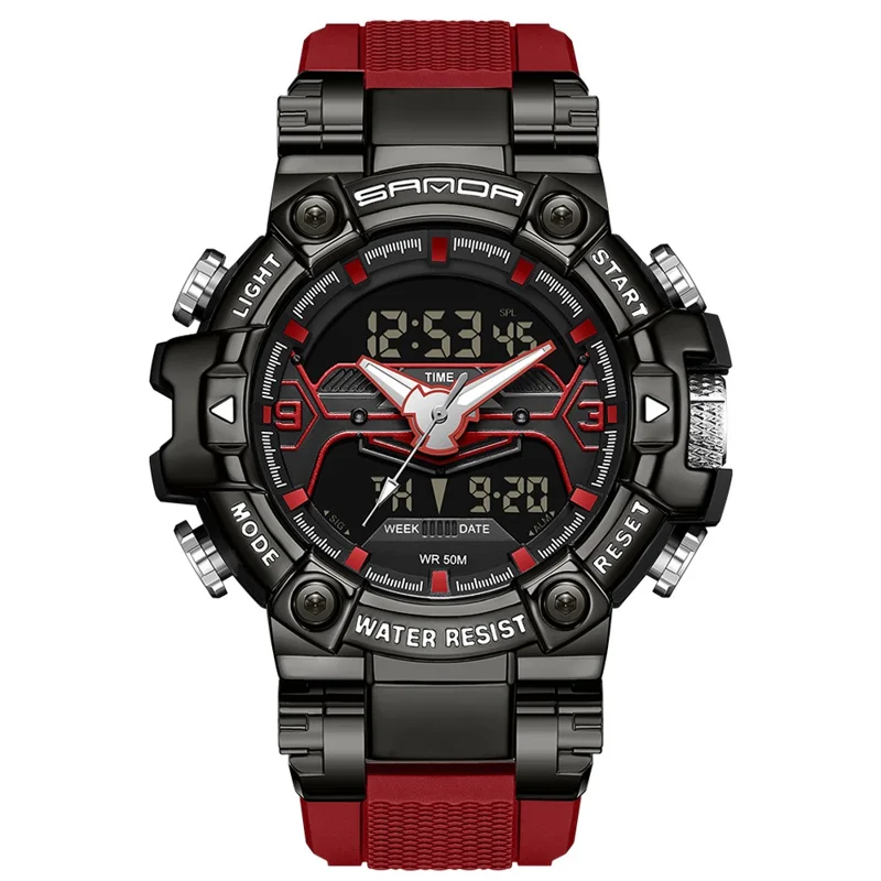 SANDA 3186 Fashionable Cool Luminous Display Watch Multifunction 50m Waterproof Electronic Watch - Red