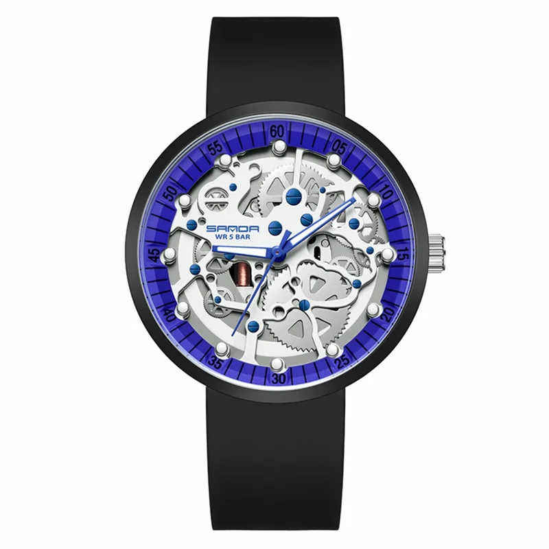 SANDA 3215 Fashionable Multi-Layer Gear Electronic Watch Night Vision Fluorescence 50m Waterproof Watch - Black / Blue