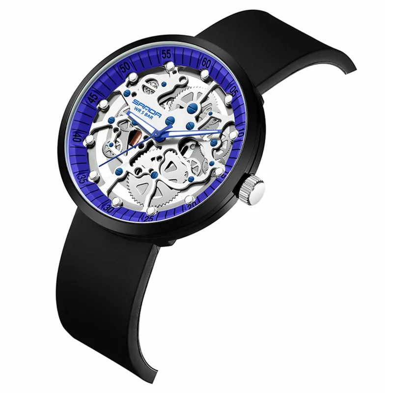 SANDA 3215 Fashionable Multi-Layer Gear Electronic Watch Night Vision Fluorescence 50m Waterproof Watch - Black / Blue