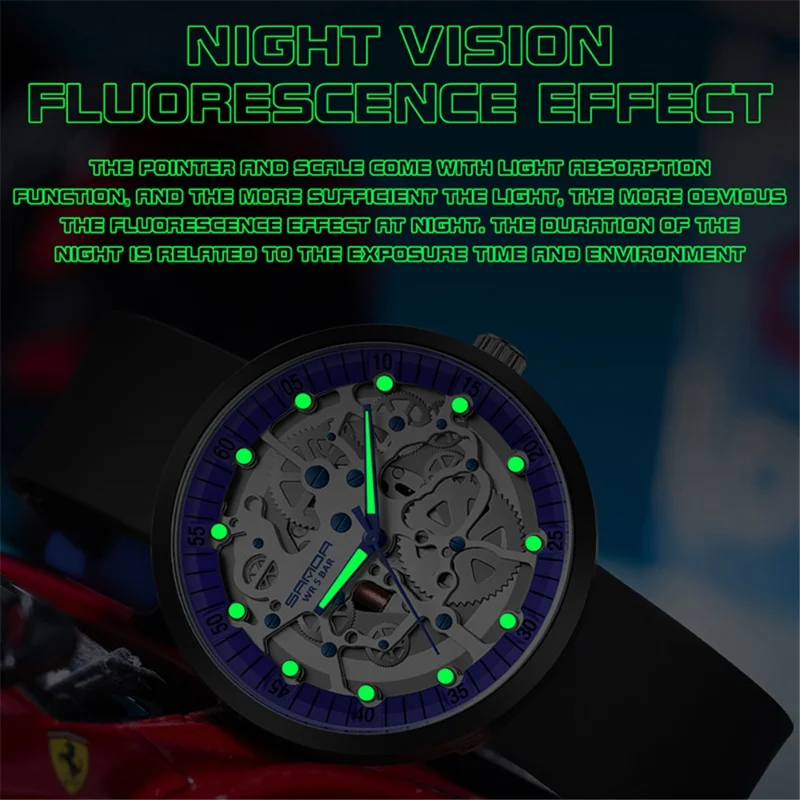SANDA 3215 Fashionable Multi-Layer Gear Electronic Watch Night Vision Fluorescence 50m Waterproof Watch - Black / Blue