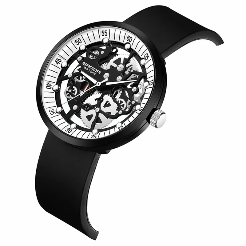 SANDA 3215 Fashionable Multi-Layer Gear Electronic Watch Night Vision Fluorescence 50m Waterproof Watch - Black / White