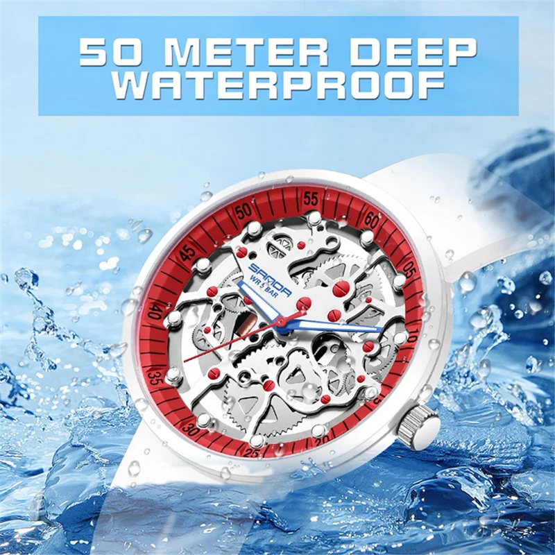 SANDA 3215 Fashionable Multi-Layer Gear Electronic Watch Night Vision Fluorescence 50m Waterproof Watch - Black / White