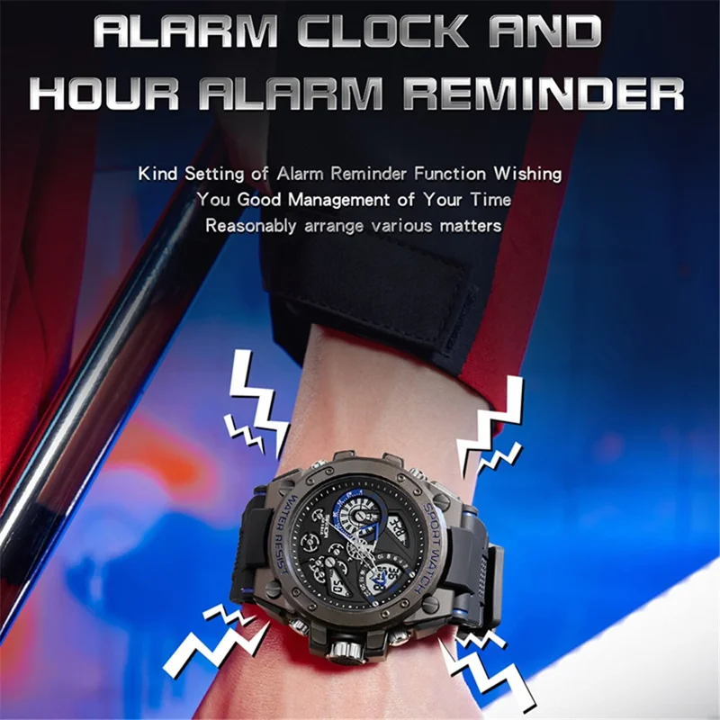 SANDA 9020 Luminous Watch Multifunction Analog Digital Dual Time Display Wrist Watch - Black Gold