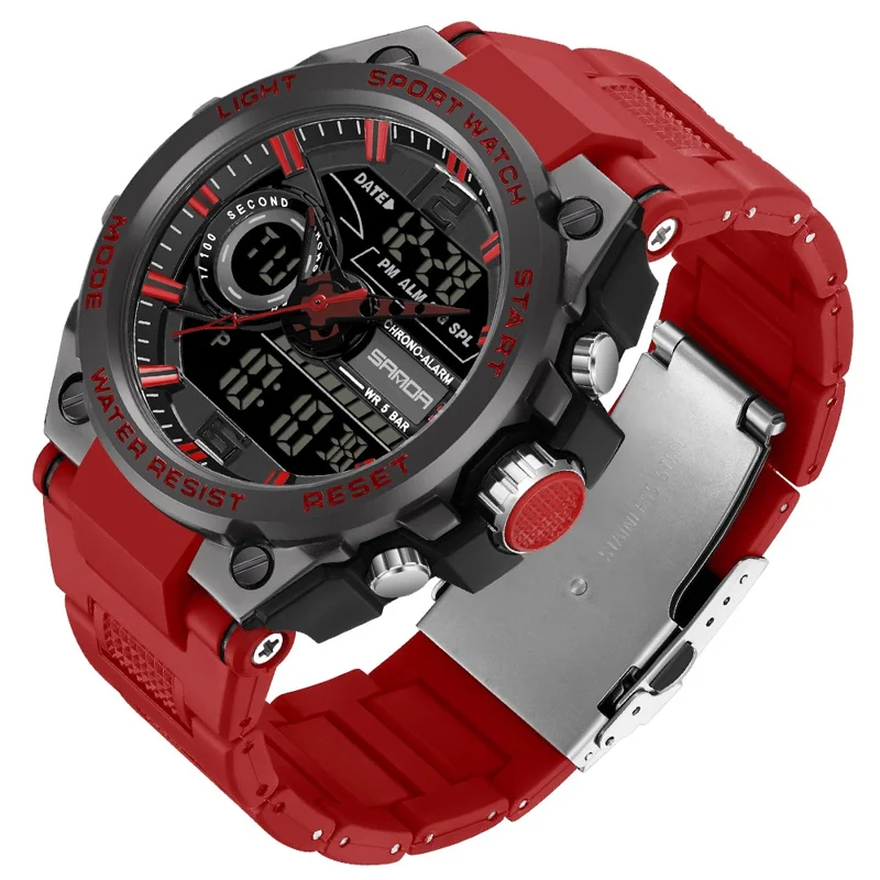 SANDA 9010 Casual Luminous Wrist Watch Analog Digital Sports Electronic Watch - Red