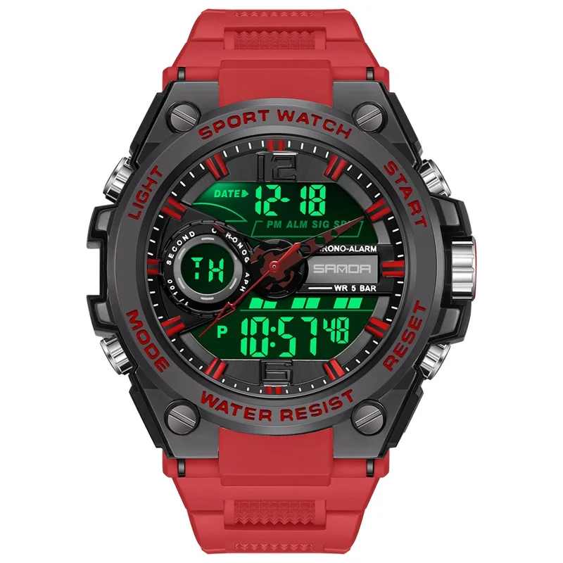 SANDA 9010 Casual Luminous Wrist Watch Analog Digital Sports Electronic Watch - Red