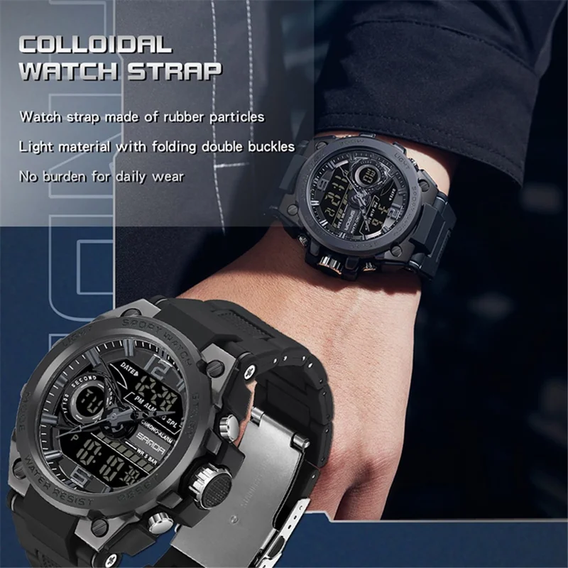 SANDA 9010 Casual Luminous Wrist Watch Analog Digital Sports Electronic Watch - Red