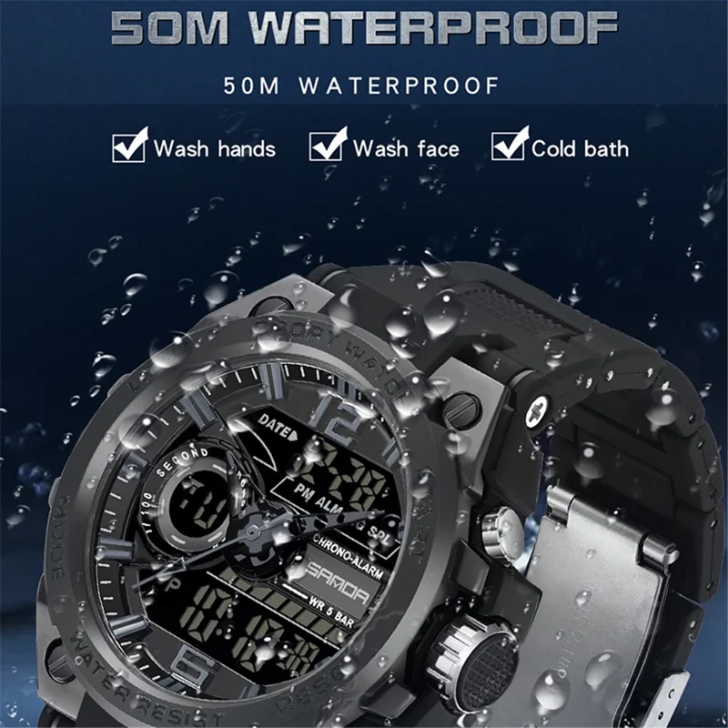 SANDA 9010 Casual Luminous Wrist Watch Analog Digital Sports Electronic Watch - Red