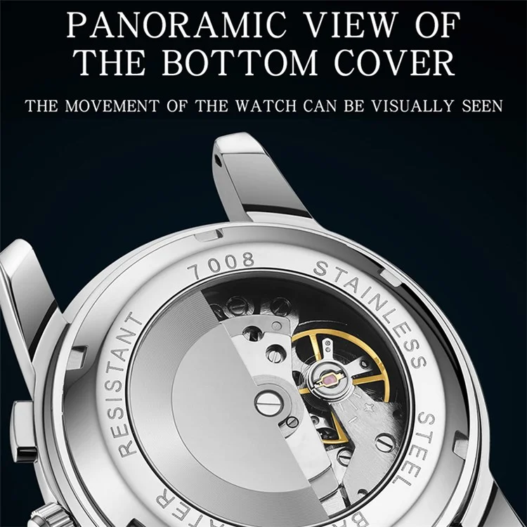 SANDA 7006 Montre-bracelet Mode Mécanique Analogique avec Bracelet en Acier Inoxydable - Tout Noir