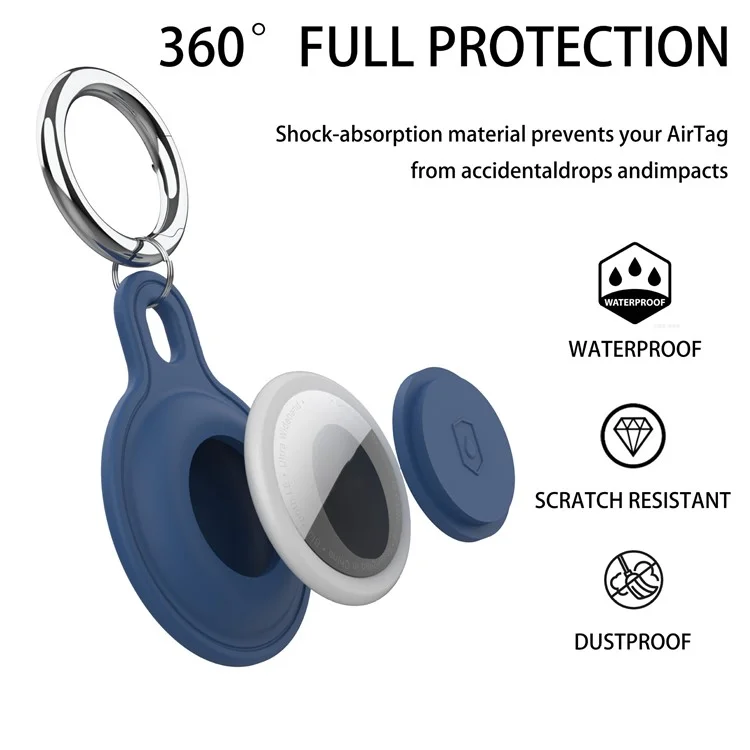 Silicone case for Apple AirTag Bluetooth Tracker Keychain Support Sleeve Waterproof Cover with Buckle - Dark Blue