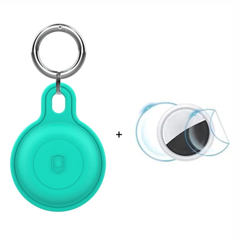 Silicone Case for Apple AirTag Bluetooth-compatible Tracker Keychain Holder Sleeve Waterproof Cover, with Front Back Film Set, with Buckle - Teal Green