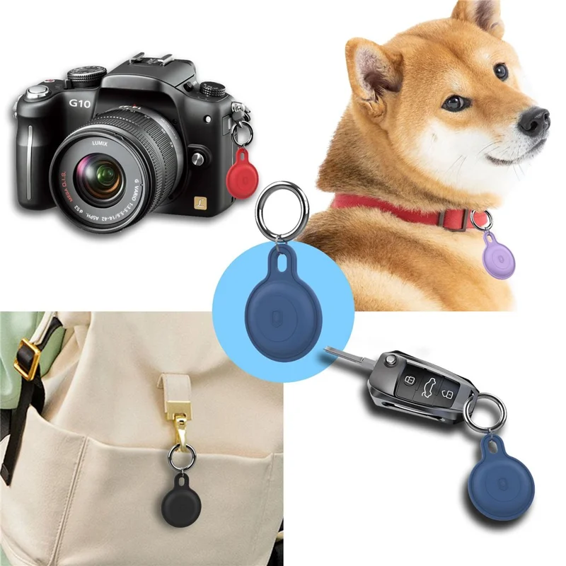 Silicone Case for Apple AirTag Bluetooth-compatible Tracker Keychain Holder Sleeve Waterproof Cover, with Front Back Film Set, with Buckle - Black