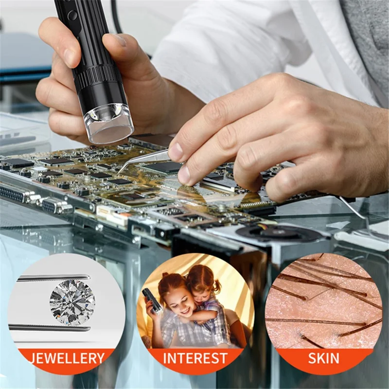 WTM-W1-A Digital Microscope 50X-1000X 2MP 1080P WiFi USB Microscope Camera Magnifier with 8 LED Lights - Blue