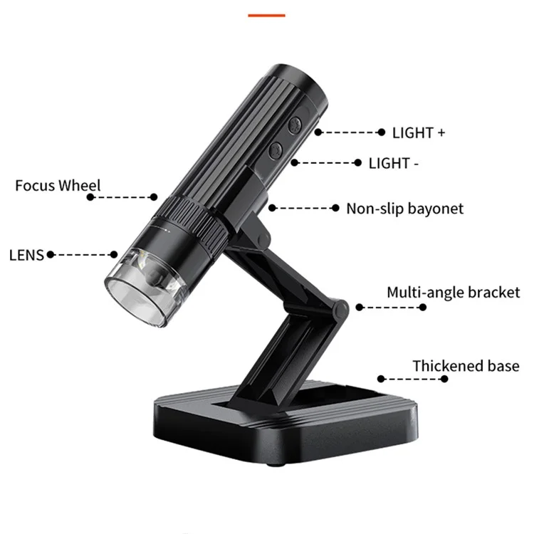 Microscope numérique WTM-W1-A 50X-1000X 2MP 1080P WiFi USB, caméra de microscope, loupe avec 8 LED blanches