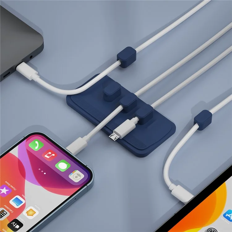 Clip magnético para cables de silicona autoadhesiva para la parte inferior, organizador de línea de soporte de escritorio - Azul