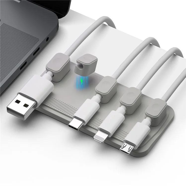 Clip magnético para cables de silicona autoadhesiva para la parte inferior, organizador de línea de soporte de escritorio - Azul