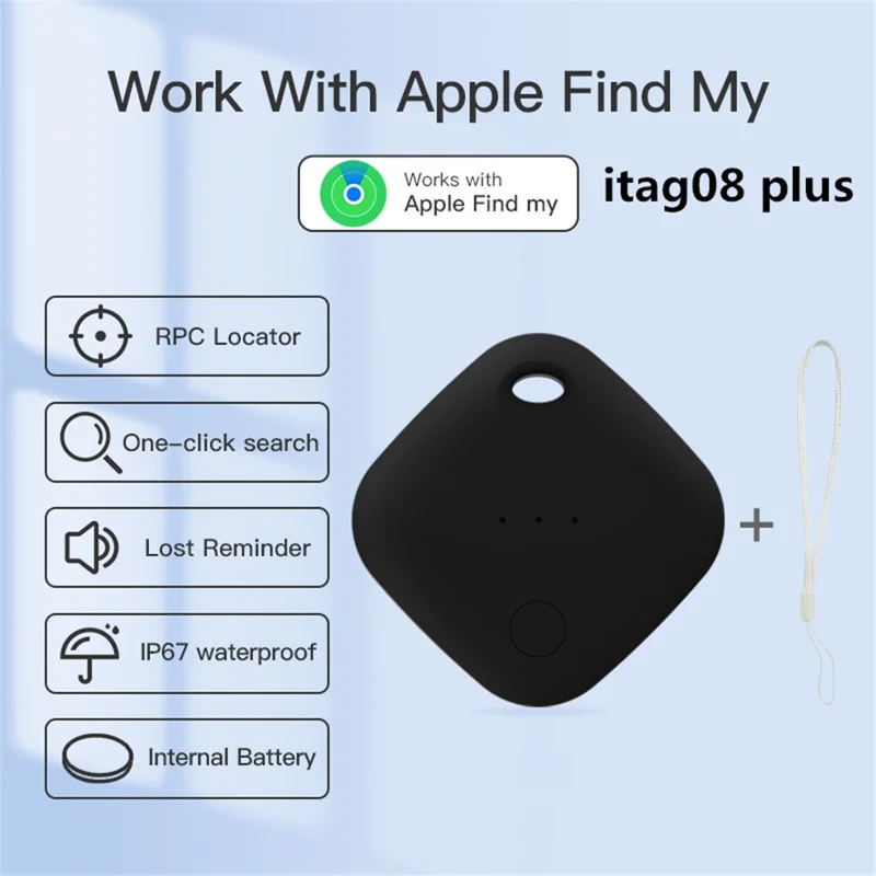 itag08 Portable Pet Tracker Bluetooth-compatible Item Finder for Apple Device Anti-Loss Locator - Black
